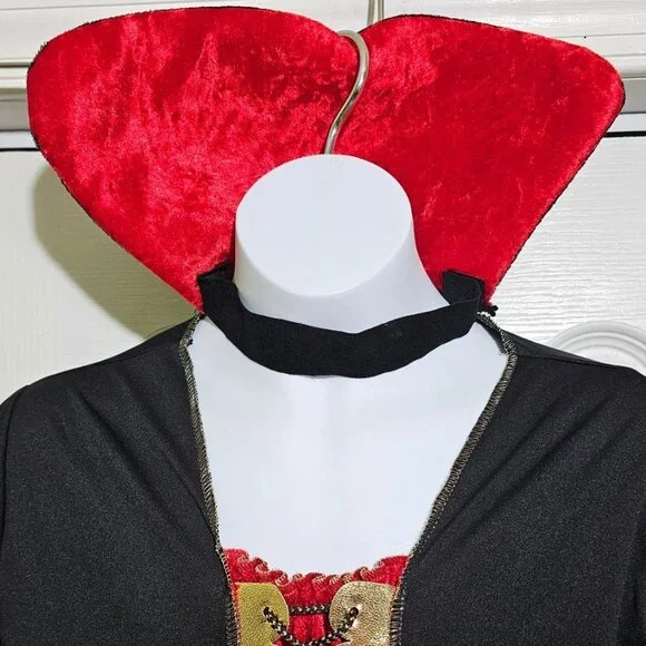 Vampire Costume Girls 10-12 Renaissance Red Velvet Dress Collar Fangs Rubies Kid - Picture 4 of 7